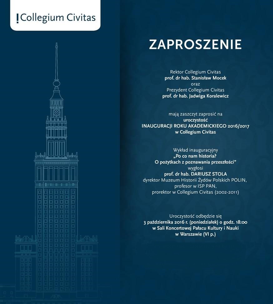 Zaproszenie Na Inaugurację Roku Akademickiego 20162017 W Collegium